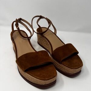 Ralph Lauren Leona Espadrille Size 10 Suede Brown Platform Wedge sandals New